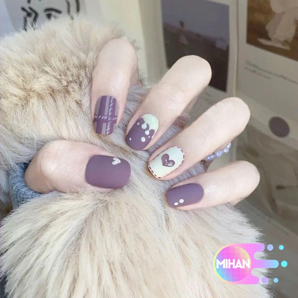 [Hàng mới về] Set 24 móng tay giả dạng nhấn tự trang trí họa tiết dễ thương kèm keo