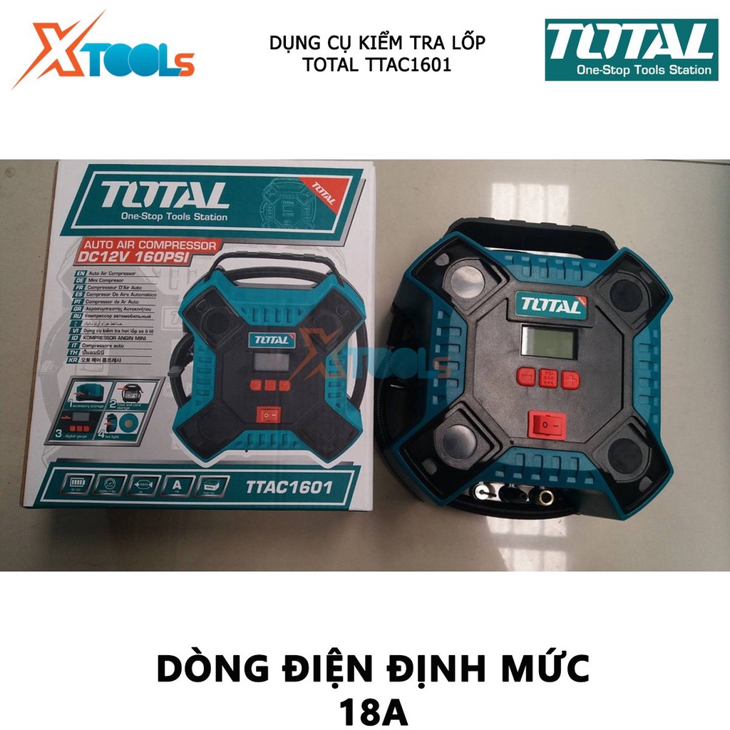 Dụng cụ kiểm tra lốp xe TOTAL TTAC1601 máy bơm hơi 220 V-240V ~ 50 / 60Hz, Áp suất tối đa 160PSI / 11 Bar / 1100Kpa