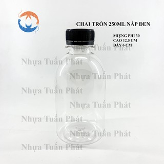 Bộ 50 chai nhựa pet tròn 250ml nắp đen