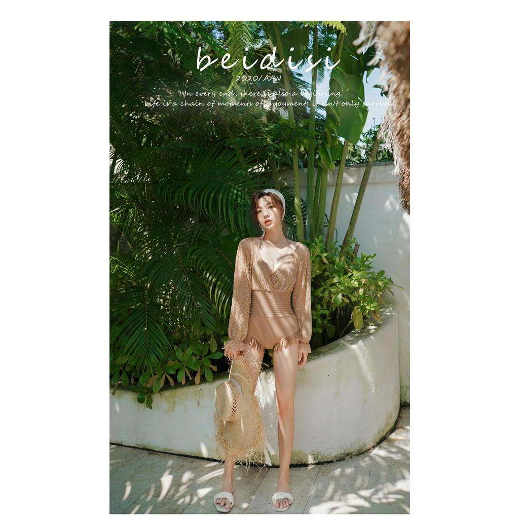 Bộ Đồ Bơi Một Mảnh Áo Tay Dài Che Bụng Che Nắng Phong Cách Hàn Quốc Thời Trang Mùa Hè Mới 2023 HSU
