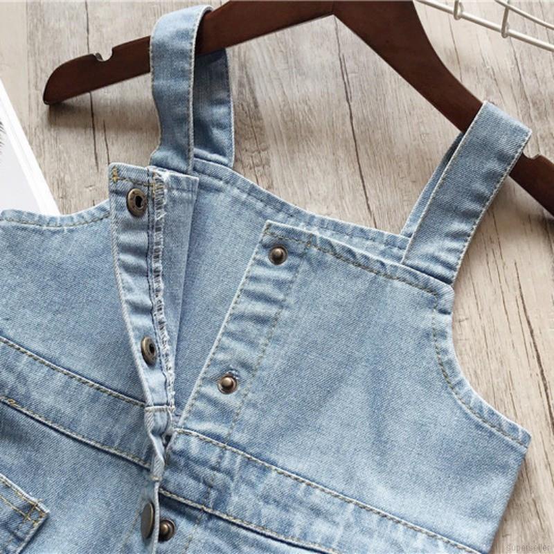 Đầm yếm denim màu trơn thời trang mùa hè cho bé gái
