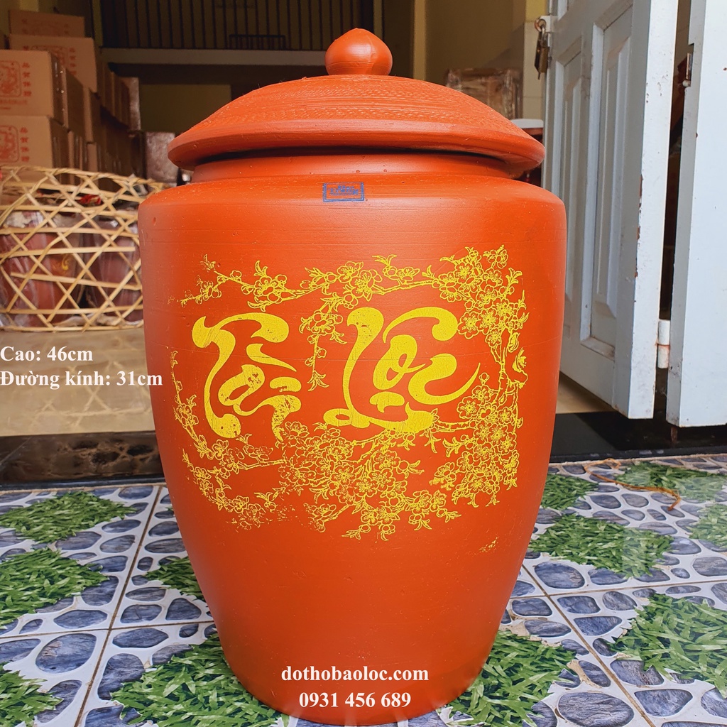 [Mã LIFEBKA5 giảm 10% tối đa 1 Triệu đơn 500k] Hũ đựng gạo đất đỏ bát tràng Việt Nam đựng 15 kí gạo cao 46cm