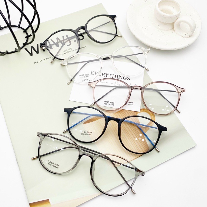 Gọng kính cận dẻo tròn càng kim loại HAINAM EYEWEAR nhiều màu TR90 8096