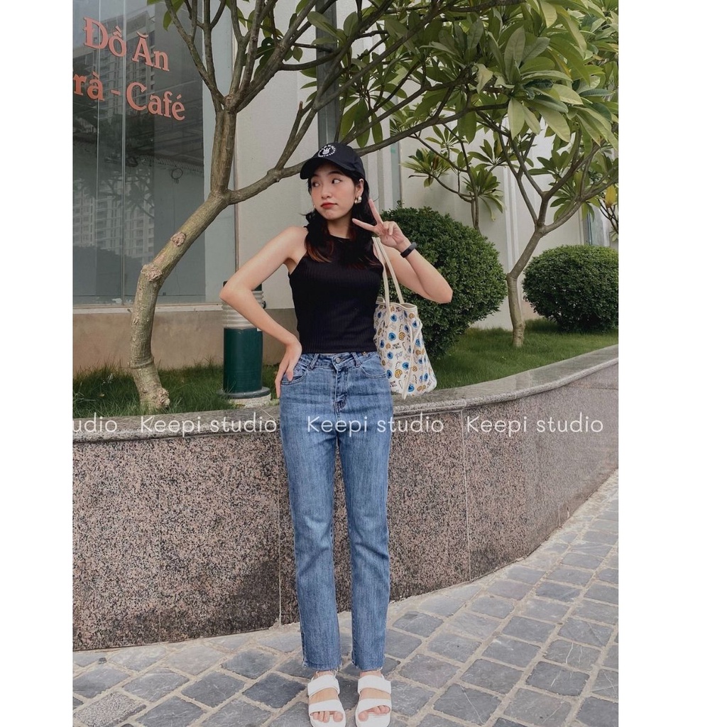 Quần Jean Nữ Bò Nữ Ống Đứng Cạp Lưng Cao Cắt Vạt Hàng Cao Cấp Co Giãn | BigBuy360 - bigbuy360.vn