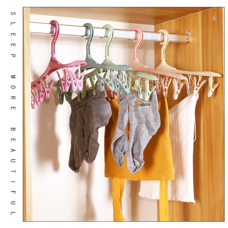 Móc Phơi Tất Phơi Đồ Lót Móc Treo Quần Áo Đa Năng Có 8 Kẹp