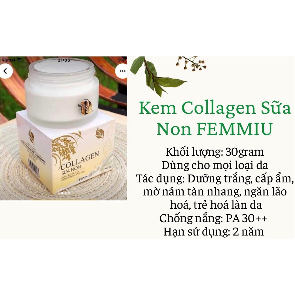 [Chính hãng] Kem Collagen Sữa Non Femmiu Chính Hãng Dưỡng Trắng Dưỡng Ẩm Chống Nắng 30g