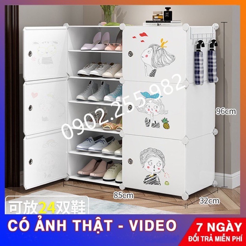 [ĐỂ ĐƯỢC 24 ĐÔI] - TỦ CHIA Ô 12 NGĂN ĐỂ GIÀY DÉP ĐA NĂNG CỬA TRẮNG HÌNH HOA ANH ĐÀO SIÊU ĐẸP