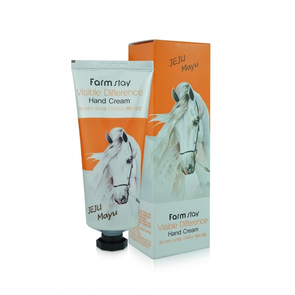 Kem dưỡng ẩm và làm mềm da tay chiết xuất mỡ ngựa Farmstay Visible Difference Hand Cream Jeju Maya 100g