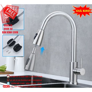 Vòi chậu chén nóng lạnh inox 304 nước mạnh có thể rút ra và thu vào