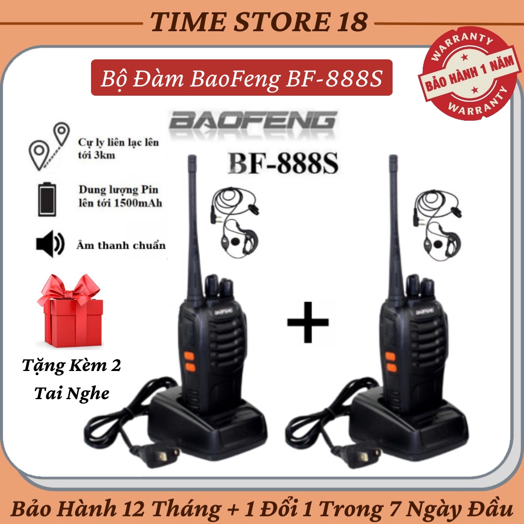 Bộ Đàm BaoFeng BF-888S Gồm 2 Chiếc Tặng Kèm 2 Tai Nghe Chuyên Dụng Và Đầy Đủ Phụ Kiện