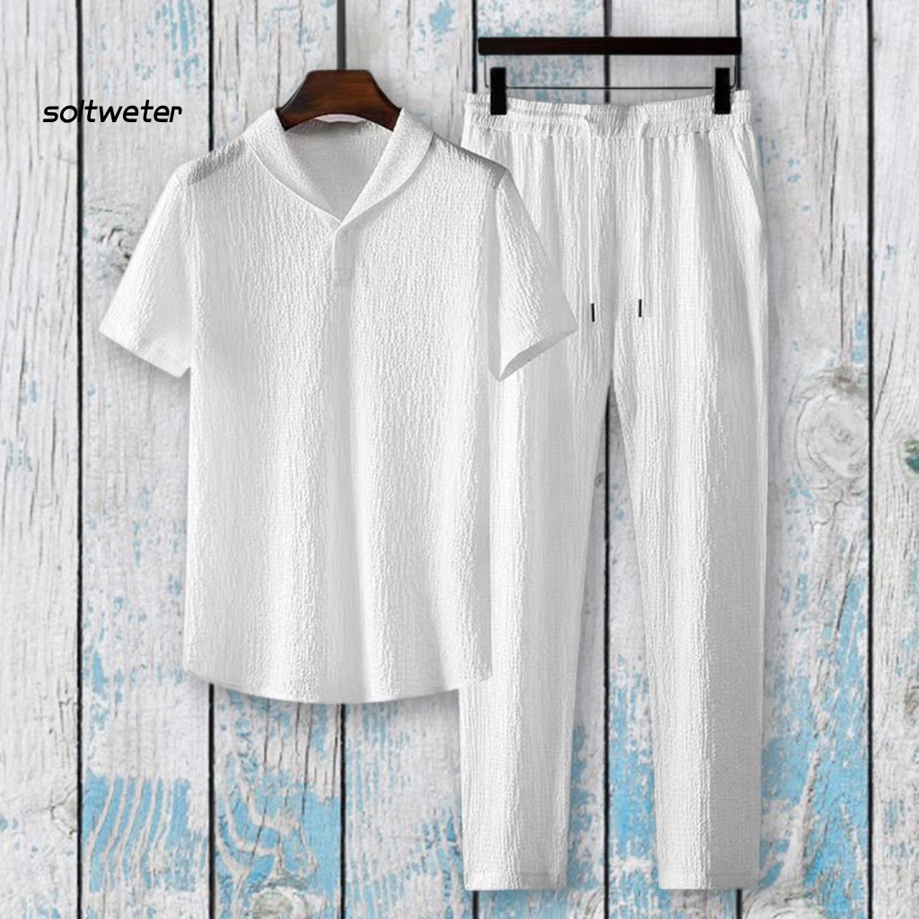 Bộ áo sơ mi + quần dài dáng rộng thấm hút mồ hôi thời trang mùa hè cho nam