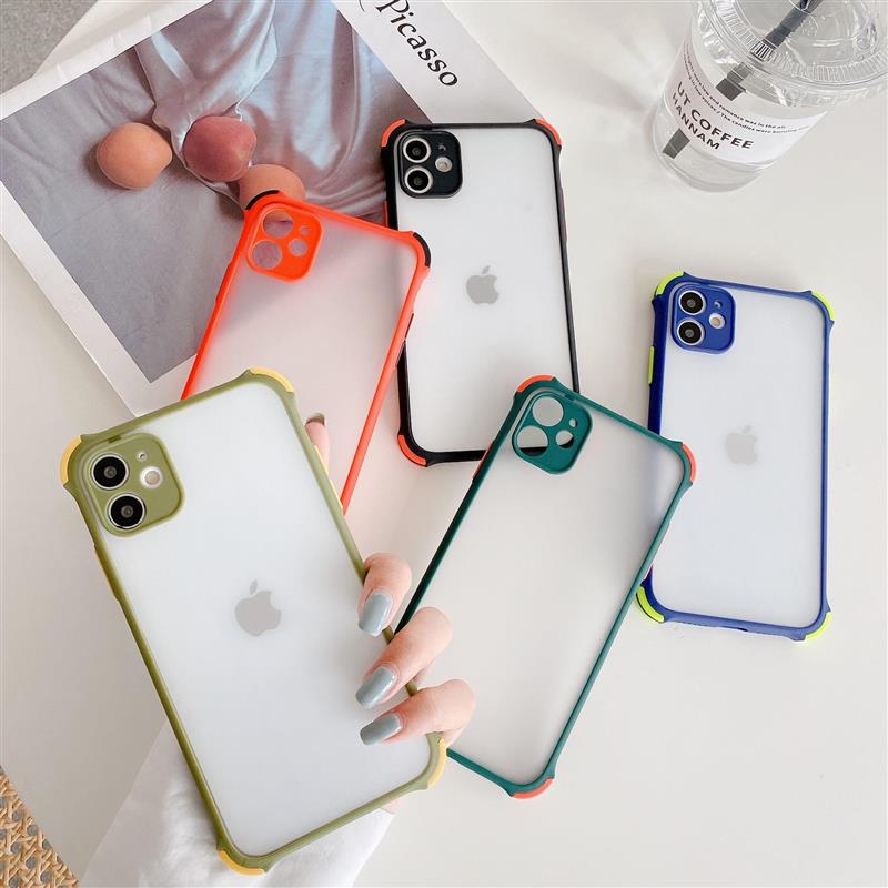 Iphone 6g 7g 8g 6p 7p 8p Se 2 Ip X Xs Ốp Lưng Điện Thoại vỏ màu tương phản macaron bốn góc chống rớt Đen xanh xanh tím vàng đen đỏ