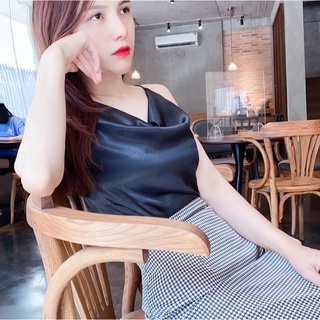 Áo hai dây lụa cao cấp, cổ đổ - hàng thiết kế