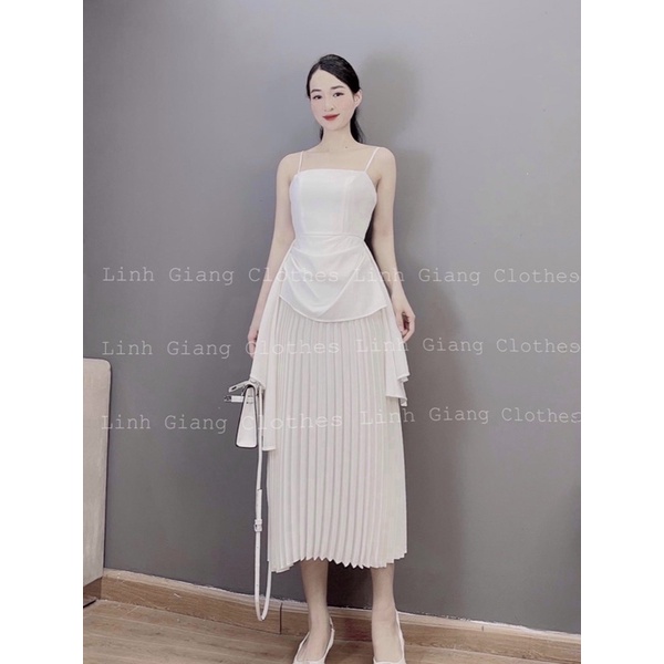 VÁY 2 DÂY TRẮNG XẾP LI BÈO - hàng loại chuẩn ảnh