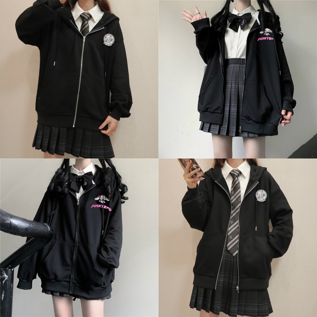Áo Hoodie Dài Tay Mềm Mại Có Khóa Kéo In Họa Tiết Hoạt Hình Phong Cách Nhật Bản