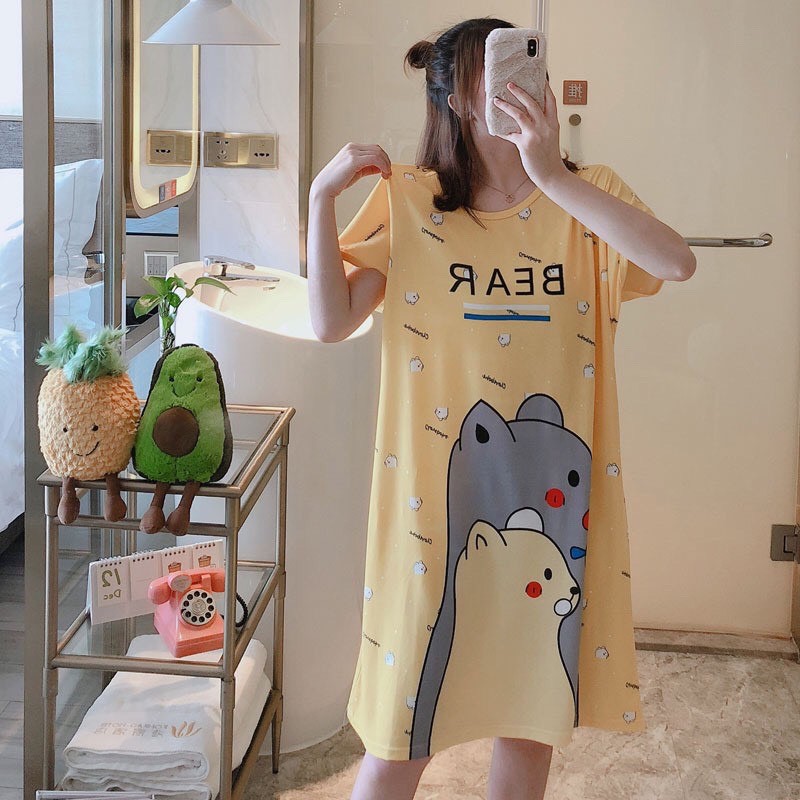 [Mã WASTUP24 giảm 10K đơn 50K] Váy Ngủ Cotton Cute Dáng Suông Chất Đẹp Hàng Loại Đẹp