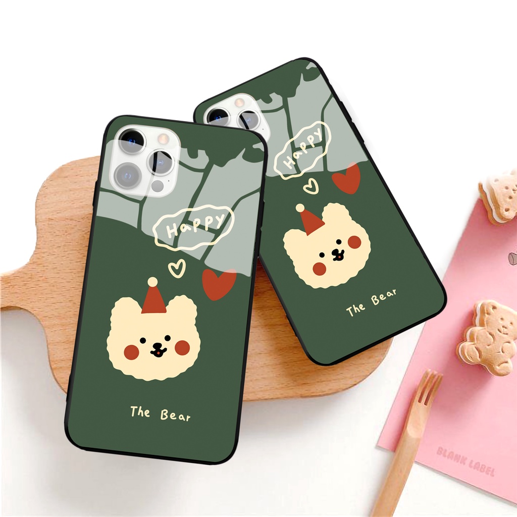 Ốp kính iphone gấu happy cho iphone 6 s plus 7 8 plus Xr X s max 11 11 pro max 12 mini 12 pro max Se2