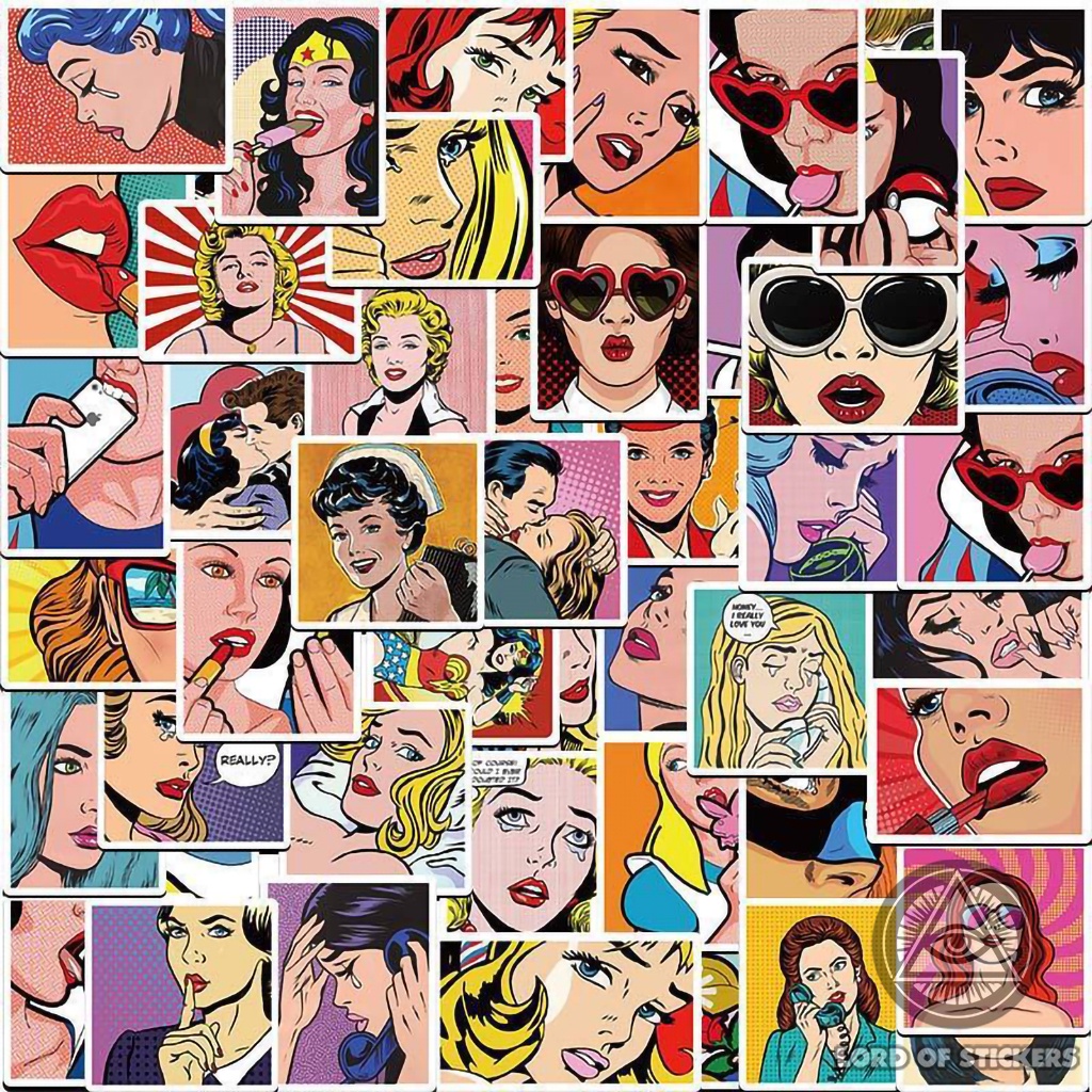 Set 100 Hình Dán Retro Vintage Pop Art Sticker Phong Cách Cổ Điển Chống Thấm Nước Trang Trí Mũ Bảo Hiểm, Ván Trượt, Vali