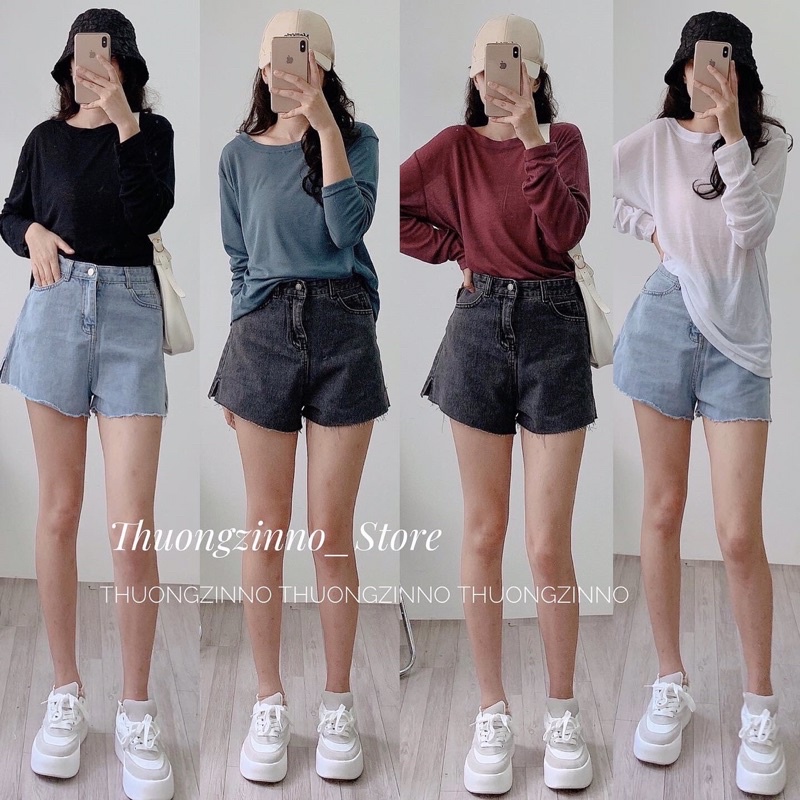 [Hàng Quảng Châu]Áo phông giấy chất đẹp 203 hàng Quảng Châu Áo phông giấy dài tay form rộng dáng mới