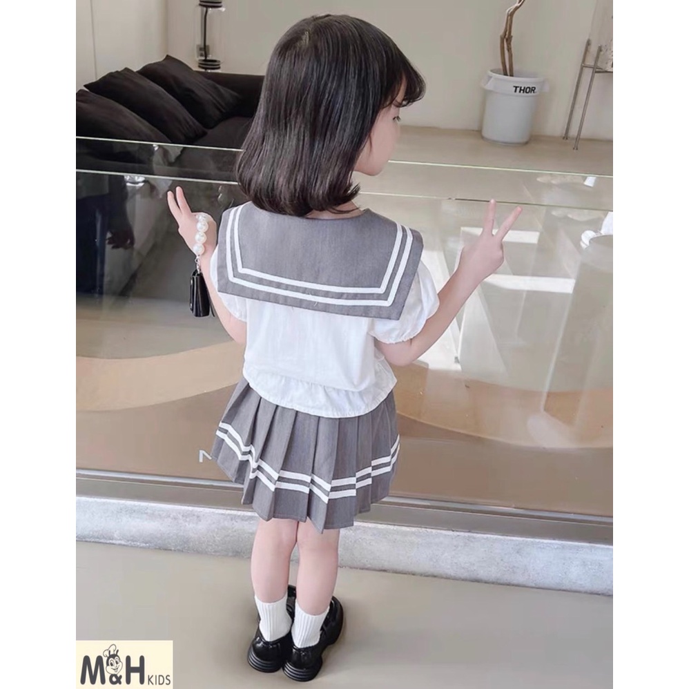 SET53 - Váy bé gái, Set đồng phục nữ sinh kiểu Hàn Quốc cho bé từ 12-25kg, Richkid123
