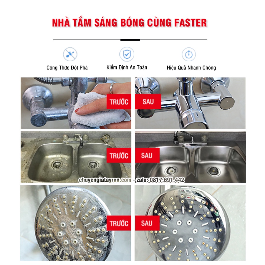 Bình Xịt Tẩy Inox Sen Vòi Nhà Tắm, Bồn Inox, Vòi Nước Inox Bám Cặn Canxi, Rỉ Sét, Ố Bẩn Siêu Mạnh Faster CS Plus