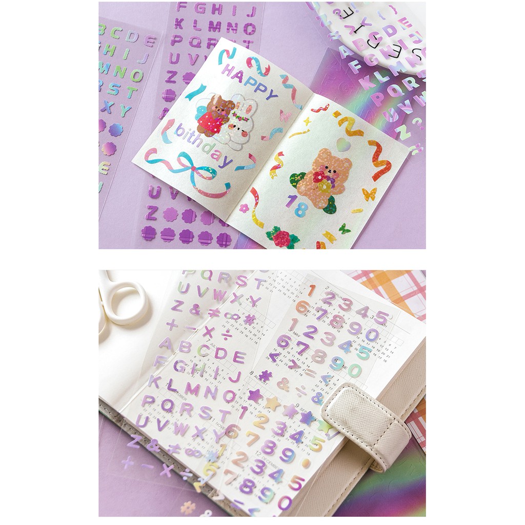 Set 2 sticker chữ cái và số trang trí phong cách Hàn Quốc