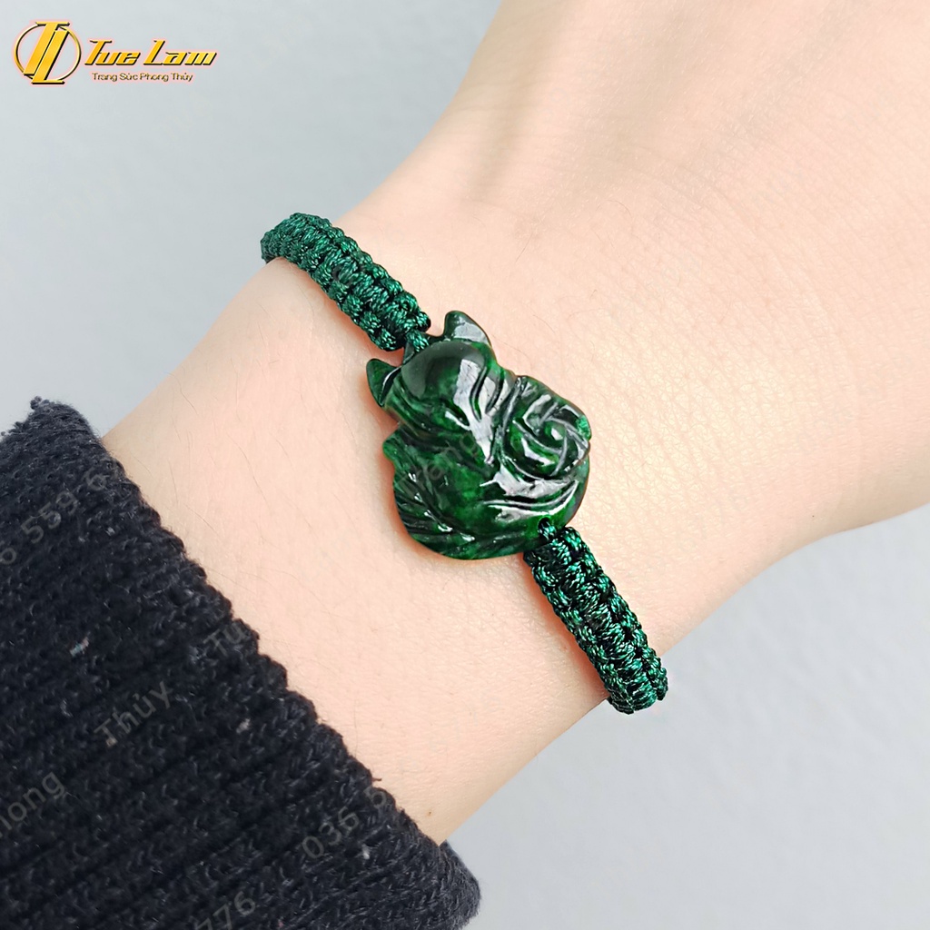 Vòng tay chỉ xanh rêu cao cấp bện mặt hồ ly sơn thủy trợ duyên, mang lại may mắn - Tuệ Lâm