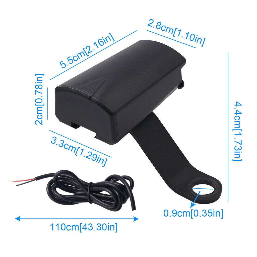 ☂☌✿Bộ sạc xe máy chống nước 12V-24V Moto Gương chiếu hậu USB Ổ cắm chuyển đổi điện với 110cm Phụ kiện