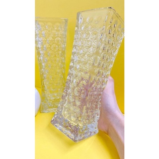 Bình hoa thủy tinh vuông eo cao 25cm