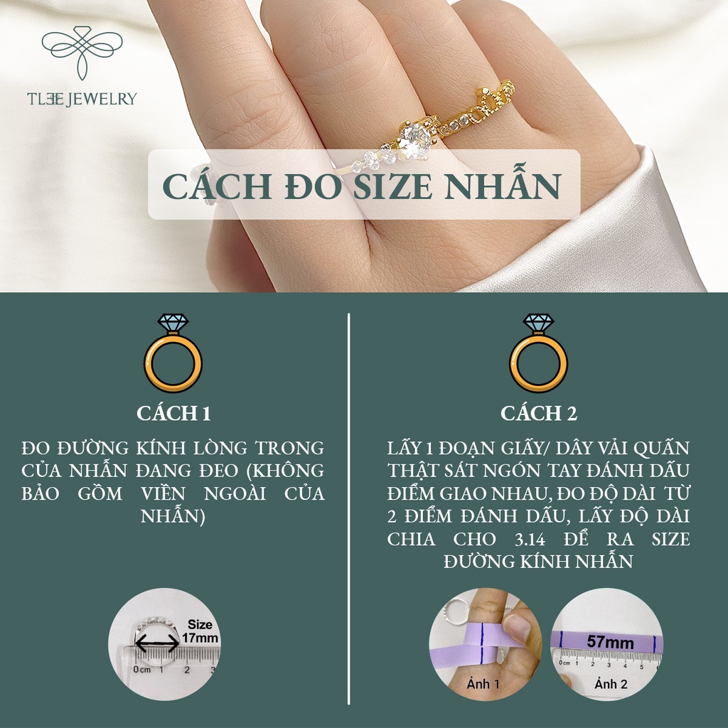 Nhẫn bạc nữ TLEE vương miện ba chóp mạ vàng 14k cao cấp NCJ A0112
