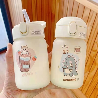 Bình Nước Giữ Nhiệt Bằng Thép Không Gỉ Trọng Lượng Nhẹ Kèm Ống Hút Kiểu Hàn Quốc Dễ Thương