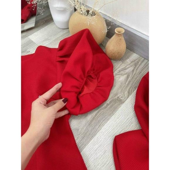 Váy đỏ tết NADO, Đầm đỏ tay phồng ngắn mặc đi chơi tết noel đẹp thời trang nữ cổ tròn freesize dưới 55kg | BigBuy360 - bigbuy360.vn
