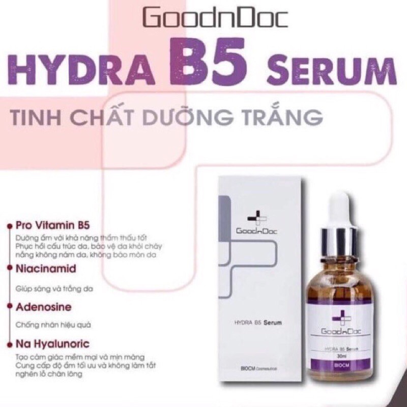 Serum dưỡng ẩm trắng sáng da, mờ thâm nám, cấp nước, chống lão hóa GOODNDOC HYDRA B5 30m