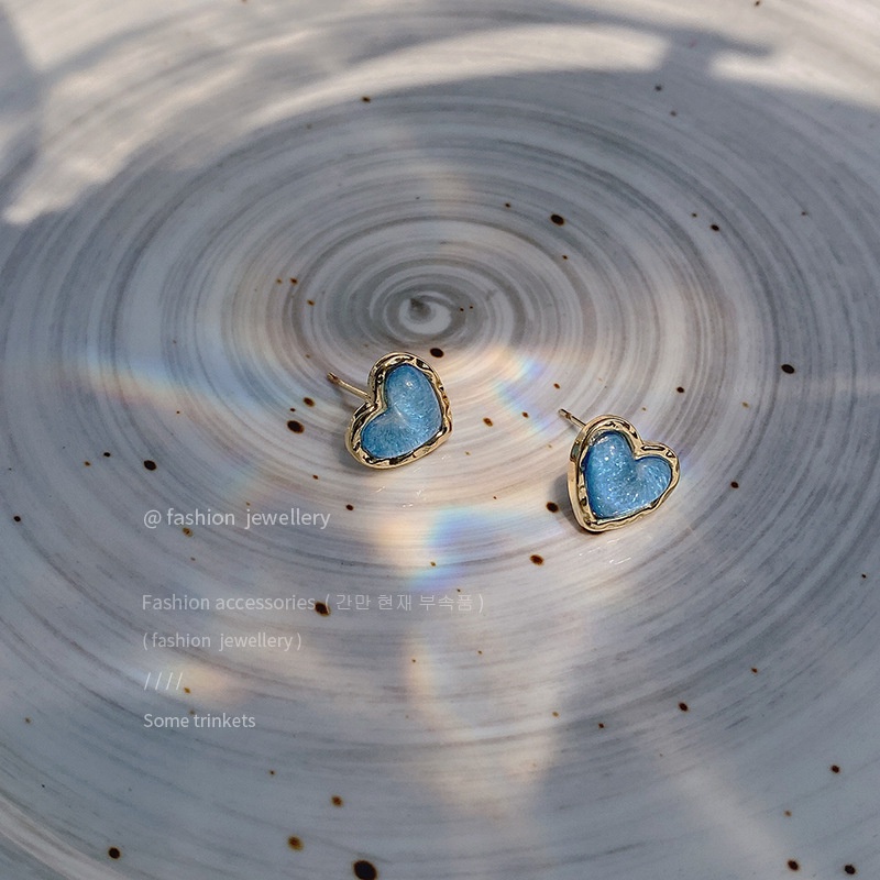 Bông tai acrylic hình trái tim nhỏ màu xanh dương phong cách đơn giản thời trang cho nữ