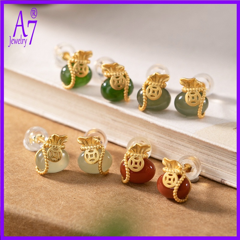 Bông Tai Bạc 925 Đính Túi May Mắn Phong Cách Trung Hoa Cổ Điển Cho Nữ A7 S925