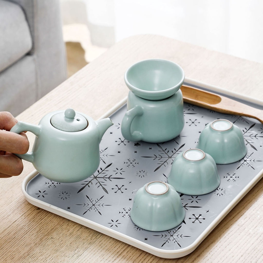 Khay nhựa để cốc JUJIAJIA hình chữ nhật hai lớp tháo rời được có lỗ thoát nước sáng tạo