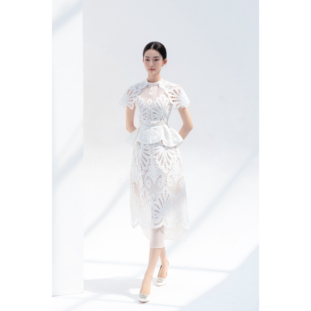 DeNio - Áo ren lá phối organza