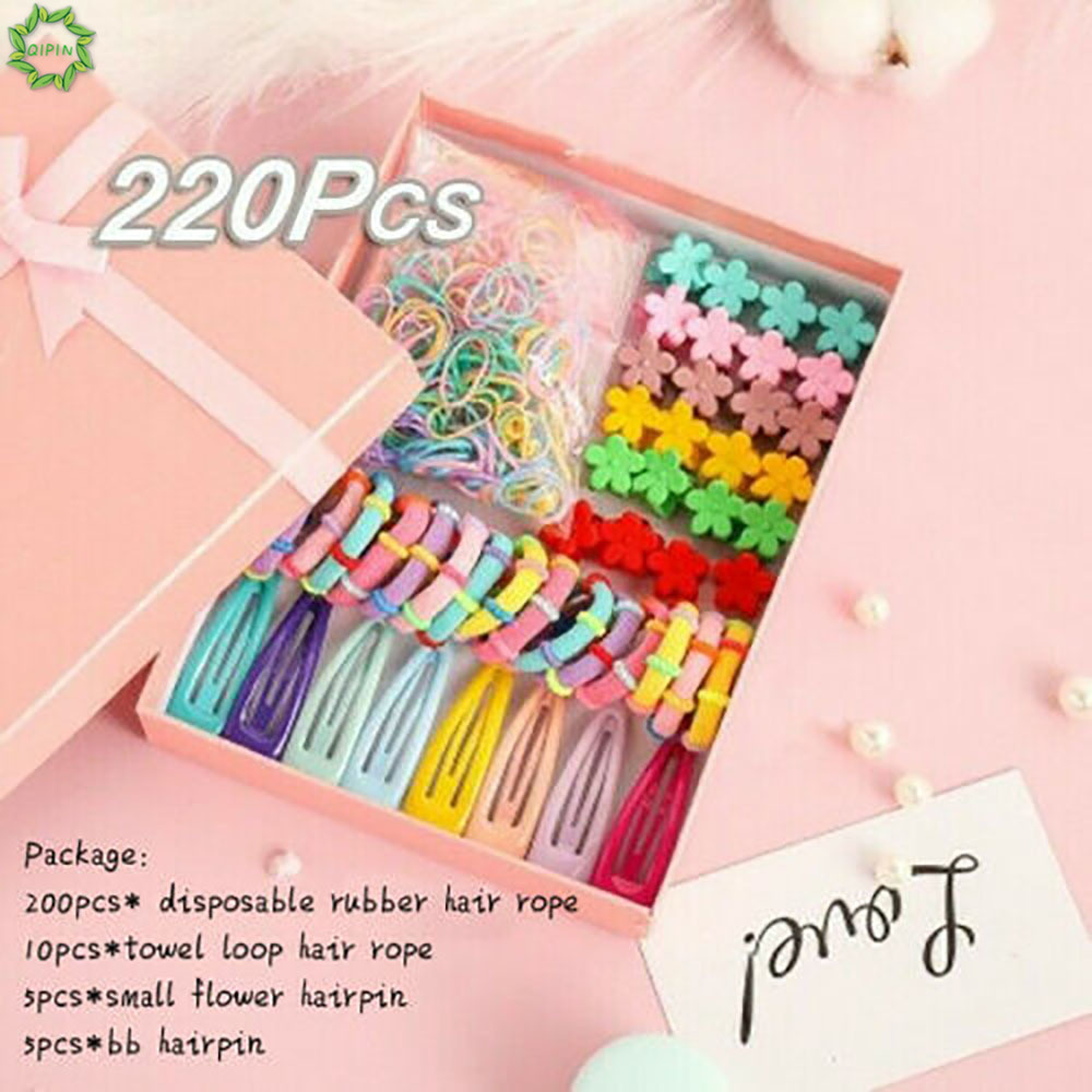 Set 220 kẹp tóc và dây cột tóc nhiều màu đáng yêu cho bé gái