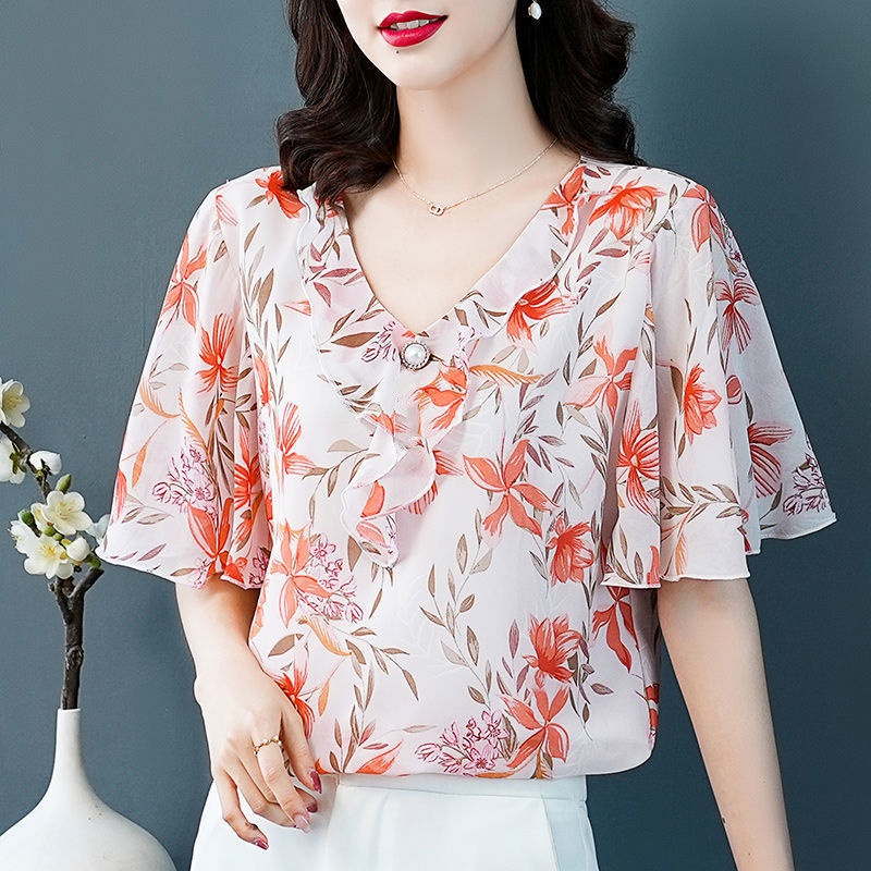 Áo Sơ Mi Chiffon Tay Ngắn Cổ Chữ V Thời Trang Dành Cho Nữ