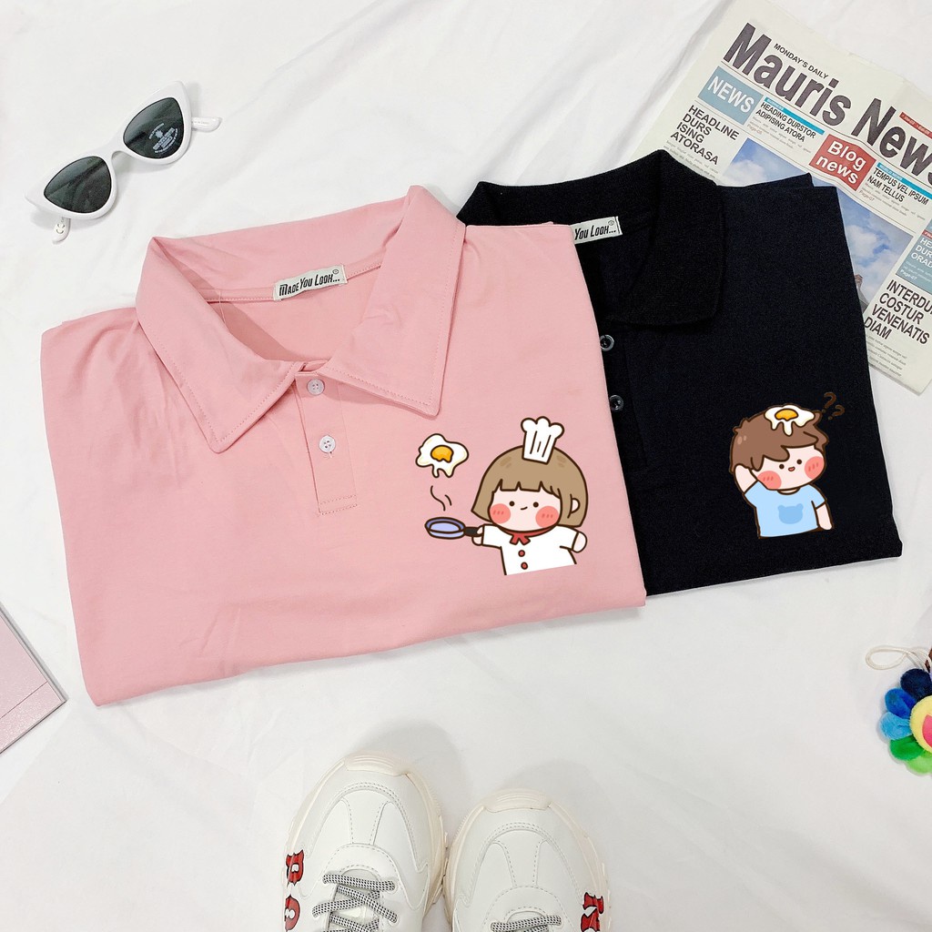 Áo Thun Cổ Trụ Polo IN HÌNH Couple Trứng Phông Unisex Nam Nữ Form Rộng Ulzzang Streetwear TTQ0005