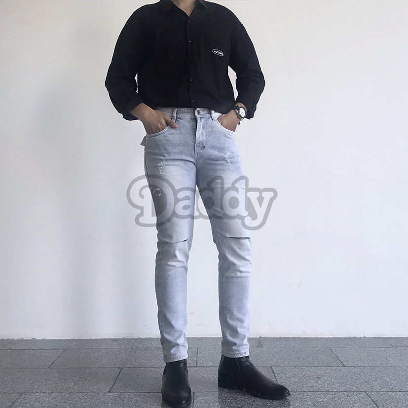 Quần Jean Nam Màu Xanh Nhạt ✔️Rách Gối ✔️Cao Cấp ✔️Jean Co Dãn [Freeship] Cam Kết Đổi Trả [#1991] | BigBuy360 - bigbuy360.vn