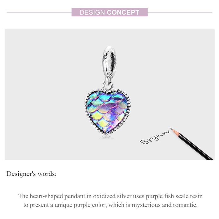 Hạt phụ kiện Bamoer Scc2007 bằng bạc 925 họa tiết trái tim và vảy cá dùng để tự làm vòng đeo tay và dây chuyền 4.5mm