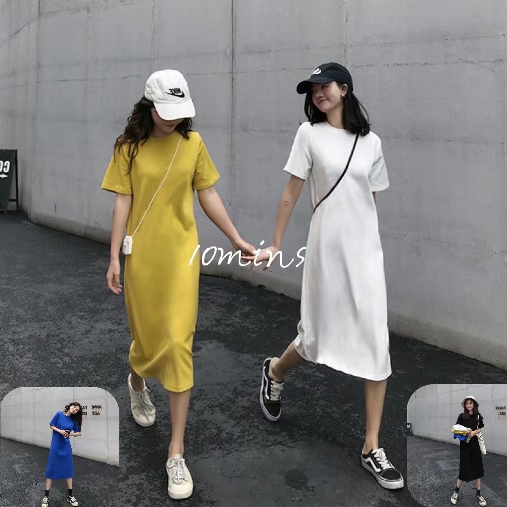 Đầm thun dáng dài vừa rộng tay ngắn phong cách Hàn Quốc thời trang dành cho nữ
