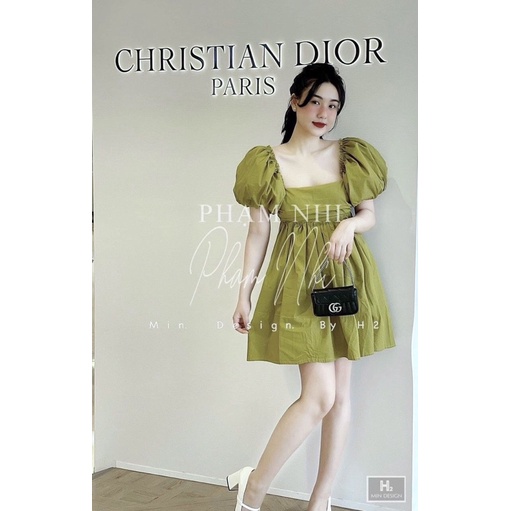 Váy babydoll nơ sau lưng màu xanh cốm cho cj em👗
