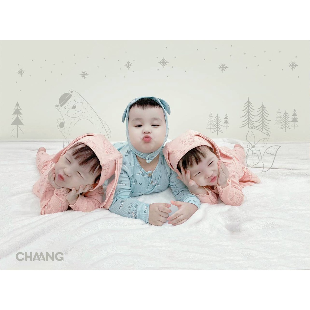 Set bộ dài cúc vai kèm mũ tai thú Snow tăm hồng cho bé gái
