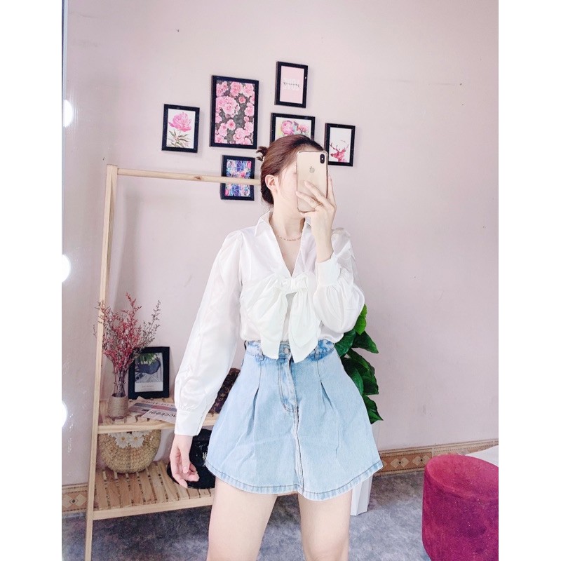 SET ÁO SƠ MI NƠ NGỰC MIX QUẦN VÁY BÒ CHUN LƯNG