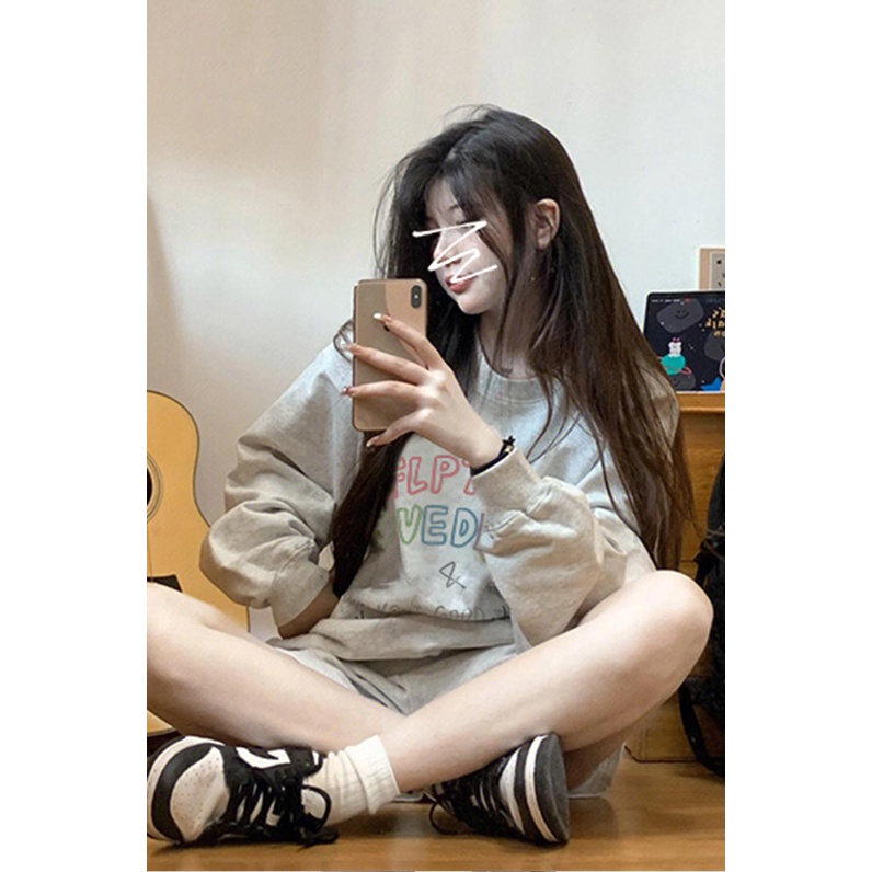 NRVP Áo thun nữ dài tay dáng rộng in chữ phong cách Hàn Quốc mới