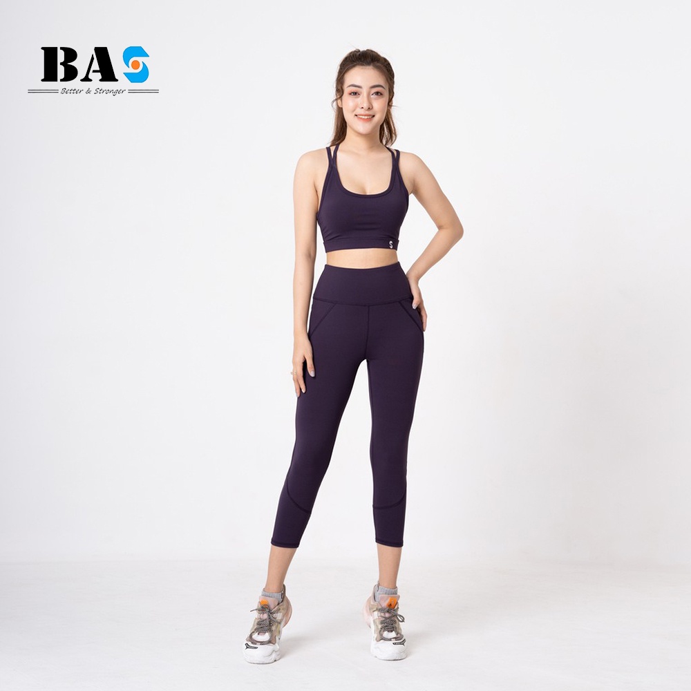 Bộ quần áo lửng tập yoga gym aerobic BAS 4 dây đan lưng cách điệu phối legging nâng mông - SL210402