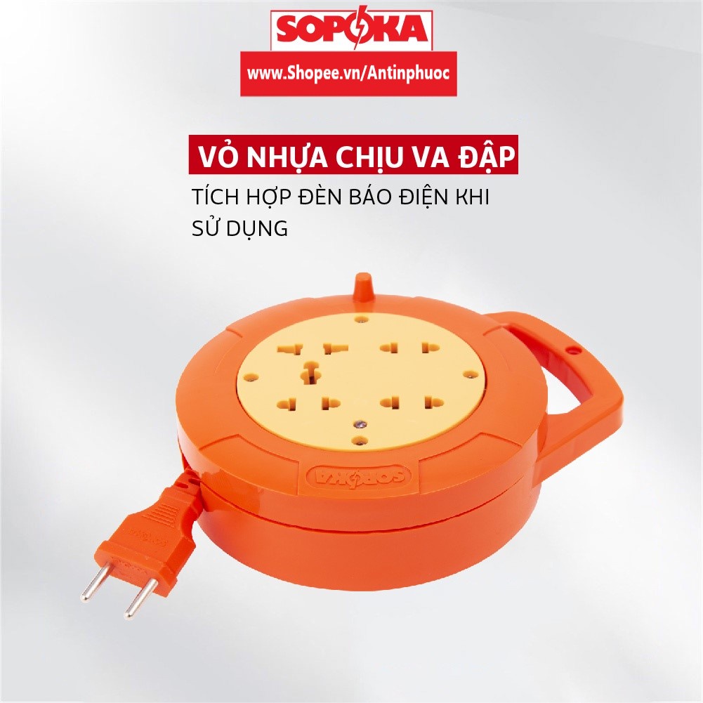 Ổ cắm điện dạng cuộn SOPOKA 2200W  công suất cao - lõi sứ chịu nhiệt , cuộn tablo điện tròn -  an toàn tiện lợi