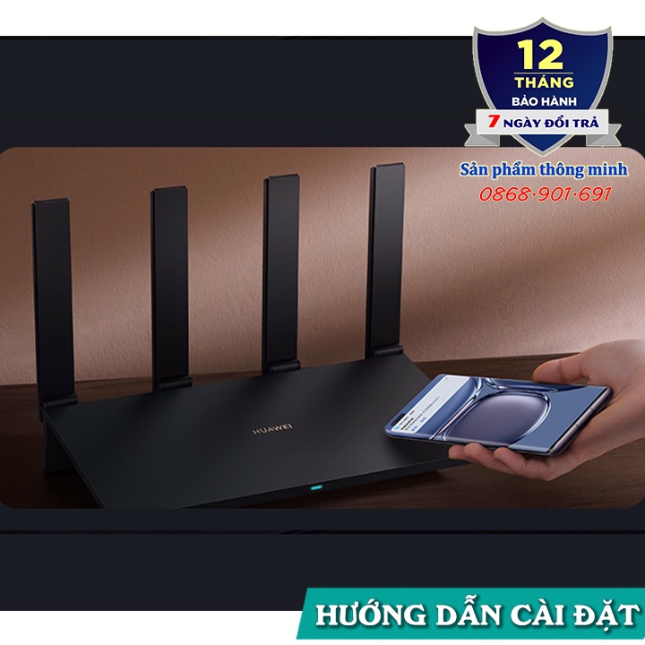 Bộ phát Wifi Router Huawei AX6 băng tần kép - Wifi 6 + 7200Mbps - hỗ trợ Mesh - kết nối 248 thiết bị